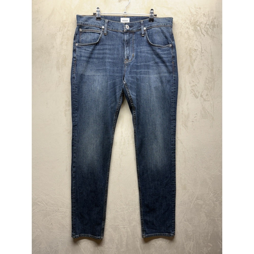 Hudson Jeans Men 34 Blake Slim Straight Bromo Blue Denim Pants UK Flag NM275ZZEB
